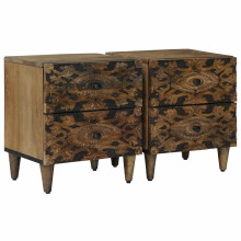 vidaXL Bedside Cabinet 2 pcs Brown 40 x 33.5 x 46 cm Solid Mango Wood