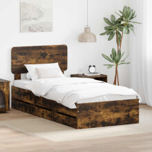 vidaXL Bed Frame with Drawer Smoked Oak 75 x 190 cm Engineered Wood