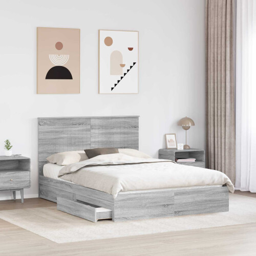 VidaXL vidaXL Storage Bed Grey Sonoma 140 x 200 cm Engineered Wood 2