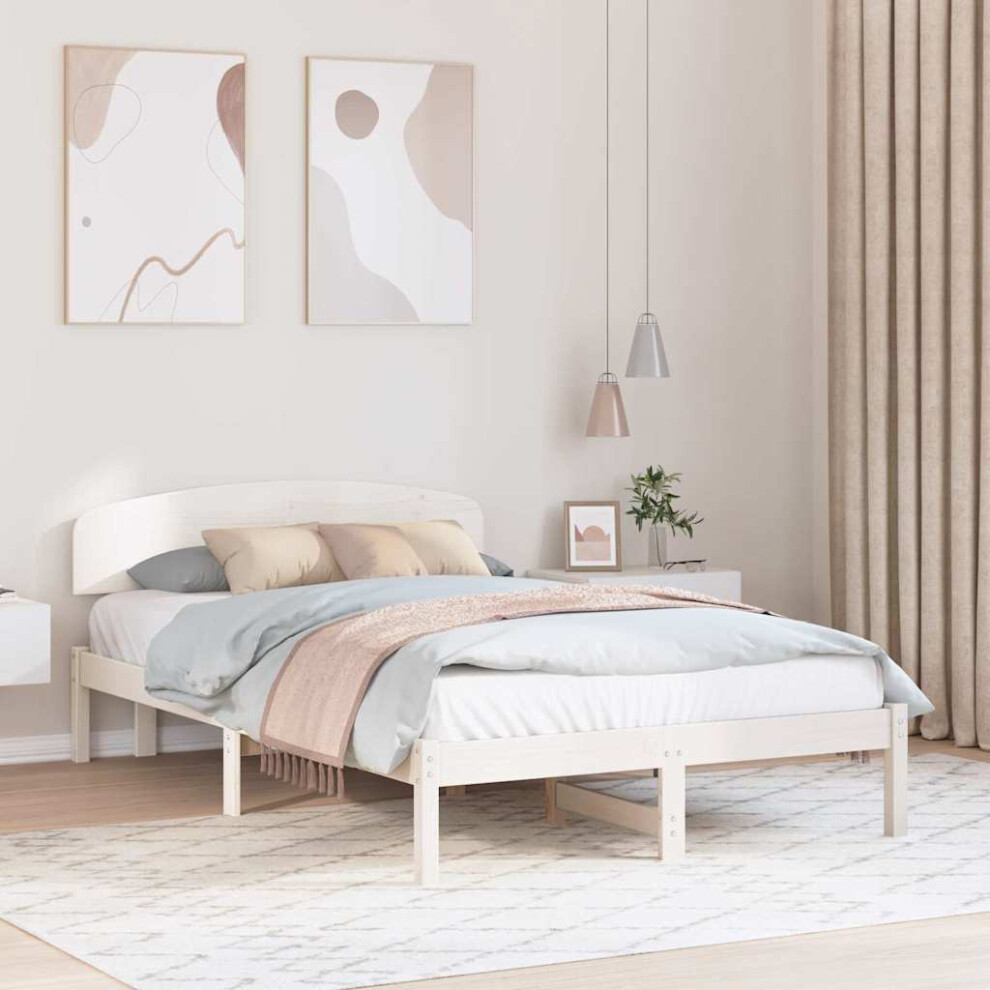 Vidaxl Bed Frame With Headboard White 120 X 190 Cm Solid Pine Wood