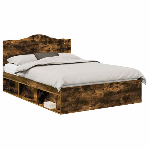 VidaXL vidaXL Bed Frame Smoked Oak 150 x 200 cm Solid Pine Wood 2