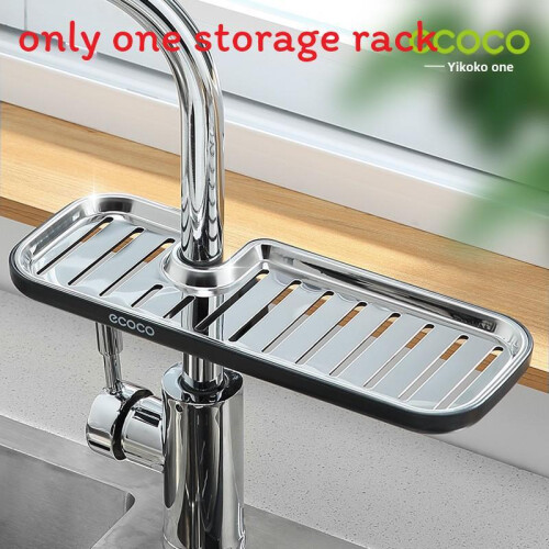 (Black Long)Durable Stainless Steel Sink Shelf With Multipurpose Holders For Storage Kitchen