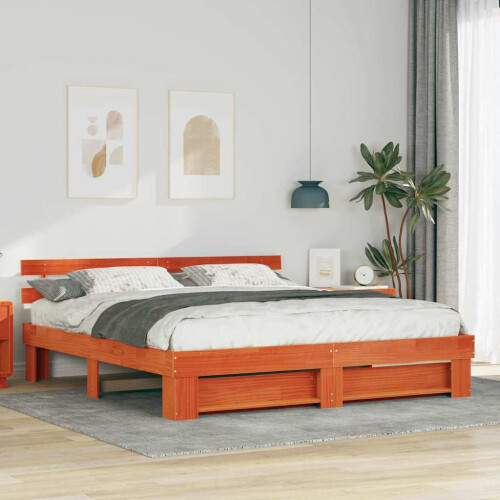 VidaXL vidaXL Bed Frame with Headboard Brown 200 x 200 cm Solid Pine Wood