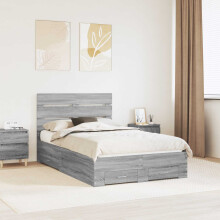 vidaXL Bed Frame with Drawer Grey Sonoma 120 x 190 cm Engineered Wood