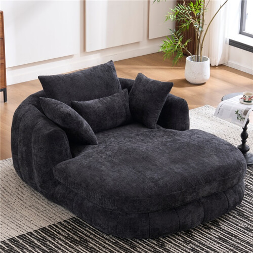 (Black) Oversized Chaise Lounge Sofa – Plush Chenille Accent Chair