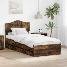 vidaXL Bed Frame with Drawer Smoked Oak 90 x 190 cm Engineer Wood