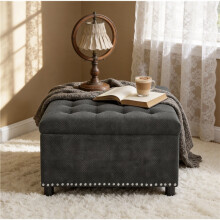 (DARK GREY, Wood) Square Storage Ottoman - Dark Grey
