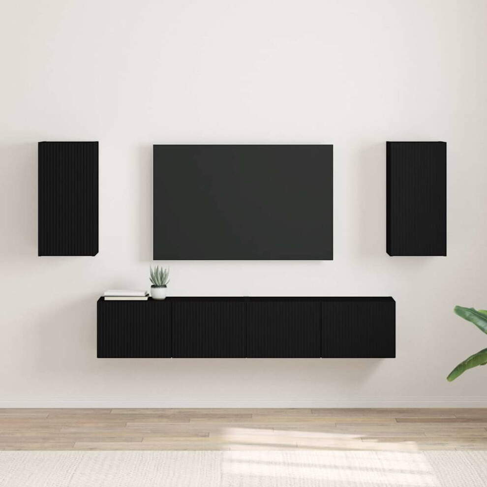 Vidaxl Tv Wall Cabinet 2 Pcs Black 30 X 31 X 60 Cm Engineered Wood
