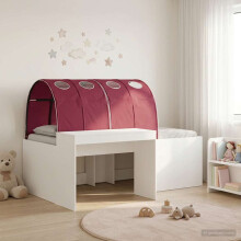 vidaXL Kids'High Bed Frame with Desk White and Red Engineered Wood