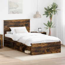 vidaXL Bed Frame Smoked Oak 100 x 200 cm Solid Pine Wood