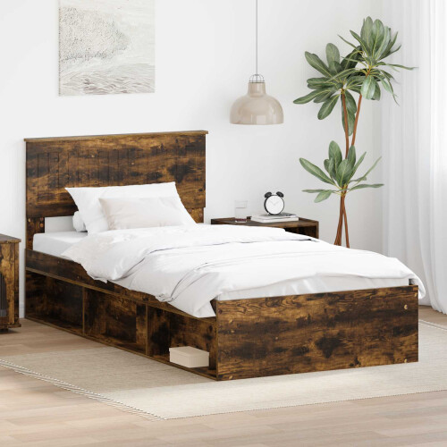 VidaXL vidaXL Bed Frame Smoked Oak 100 x 200 cm Solid Pine Wood