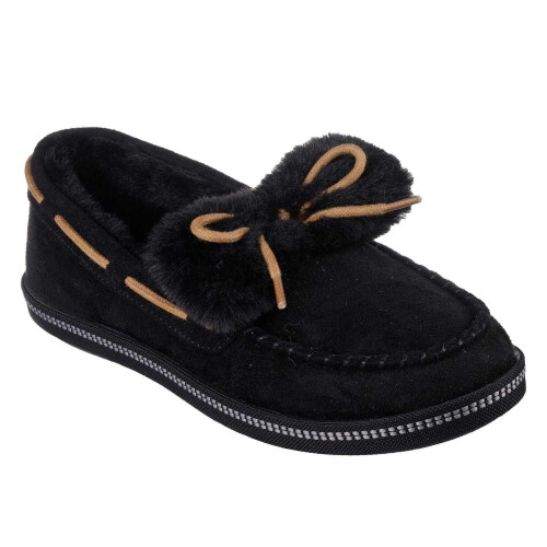 (6 UK, Black) Skechers Womens/Ladies Bow Faux Fur Trim Moccasin Slippers