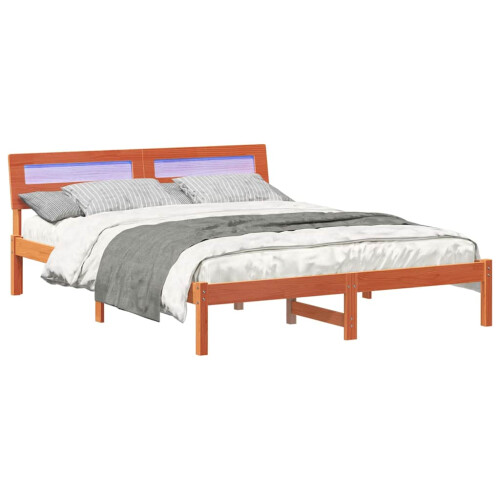 VidaXL vidaXL Bed Frame with Headboard Wax Brown 160 x 200 cm Solid Pine Wood 2
