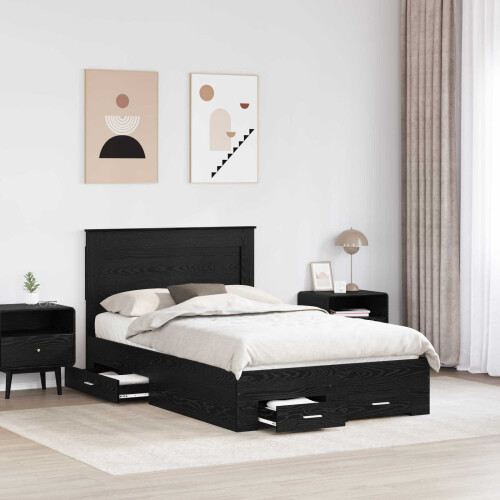 VidaXL vidaXL Bed Frame with Headboard Black Oak 120 x 190 cm Engineered Wood 2