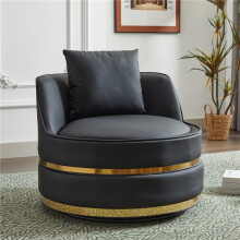 (Black, PU) 360 Swivel Barrel Chair with Gold Trim