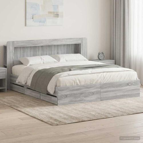 VidaXL vidaXL Bed Frame with Storage Grey Sonoma 200 x 200 cm Engineered Wood