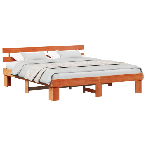 VidaXL vidaXL Bed Frame with Headboard Wax Brown 180 x 200 cm Solid Pine Wood 1