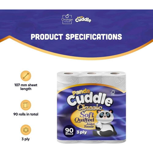 Panda Panda Cuddle 60 Rolls 3 Ply Luxury Toilet Tissue 2