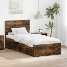 vidaXL Bed Frame with Headboard Smoked Oak 90 x 190 cm Engineered Wood