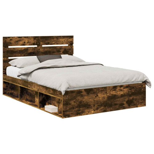 VidaXL vidaXL Bed Frame Smoked Oak 140 x 200 cm Solid Pine Wood 2