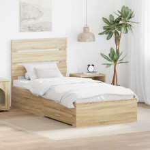 vidaXL Bed Frame Sonoma Oak and Silver 75 x 190 cm Engineered Wood