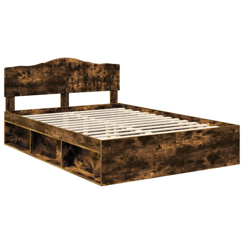 VidaXL vidaXL Bed Frame Smoked Oak 140 x 200 cm Solid Pine Wood 2