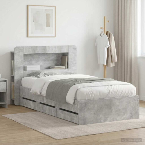 VidaXL vidaXL Bed Frame with Storage with Headboard Concrete Grey 75 x 190 cm