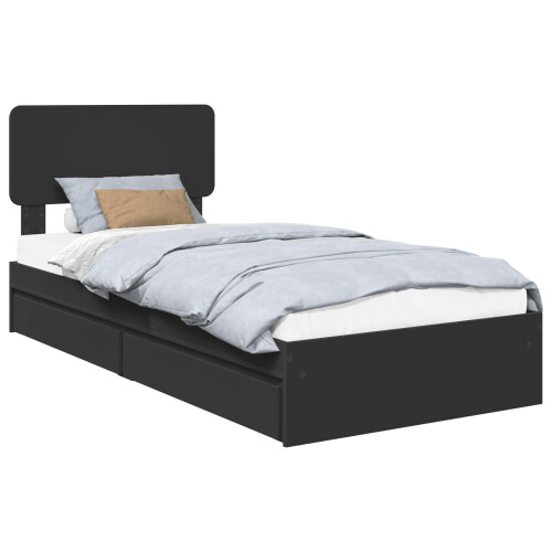 VidaXL vidaXL Storage Bed with Headboard Black 90 x 190 cm Engineered Wood 1