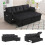 (Black, Corduroy) Pull-Out Bed Sofa with Storage Chaise 1