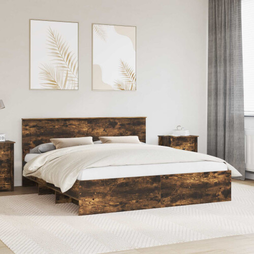 VidaXL vidaXL Bed Frame Smoked Oak 200 x 200 cm Engineered Wood