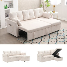 (Beige, Corduroy) GOMYWAY L-Shaped Sleeper Sofa, Beige