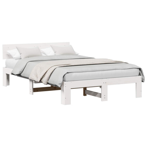 VidaXL vidaXL Bed Frame with Headboard White 120 x 190 cm Solid Pine Wood 1