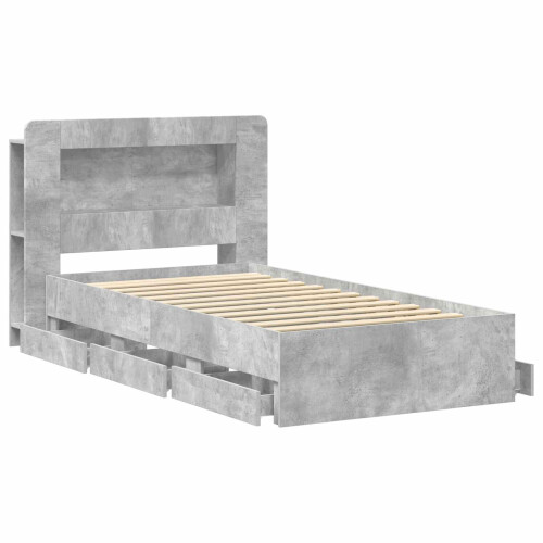VidaXL vidaXL Bed Frame with Storage with Headboard Concrete Grey 75 x 190 cm 2