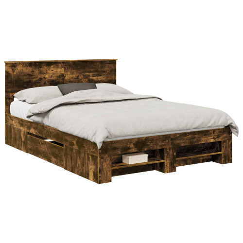 VidaXL vidaXL Bed Frame Smoked Oak 140 x 200 cm Engineered Wood 2