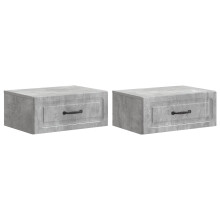vidaXL Wall-Mounted Bedside Cabinet with Drawer 2 pcs Concrete Grey