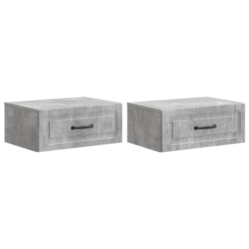 VidaXL vidaXL Wall-Mounted Bedside Cabinet with Drawer 2 pcs Concrete Grey