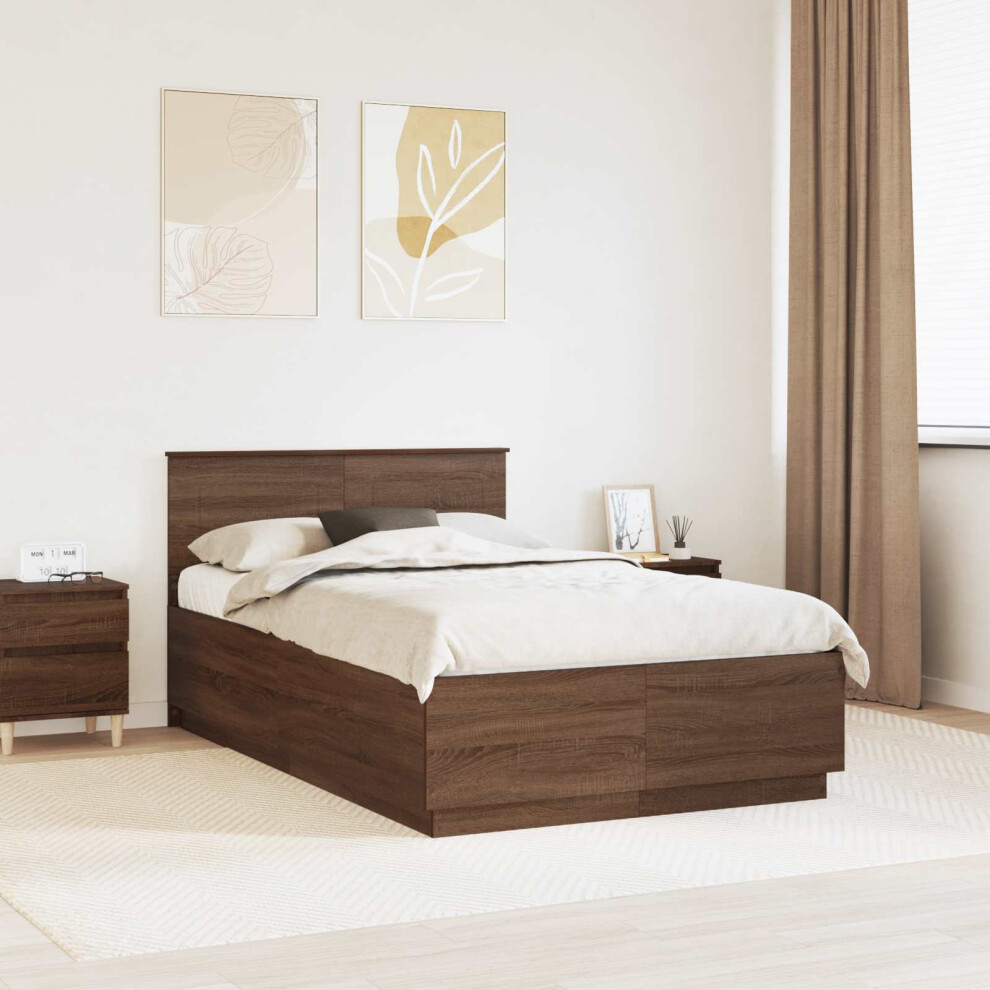 Vidaxl Bed Frame With Headboard Brown Oak 120 X 190 Cm Engineered Wood