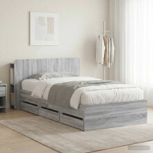 vidaXL Bed Frame with Storage Grey Sonoma 75 x 190 cm Engineered Wood