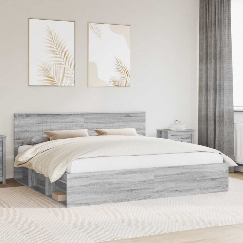 VidaXL vidaXL Bed Frame Grey Sonoma 200 x 200 cm Solid Pine Wood