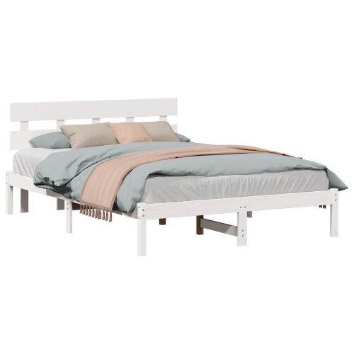 VidaXL vidaXL Bed Frame with Headboard White 150 x 200 cm Solid Pine wood