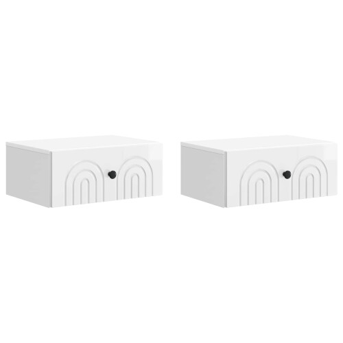 VidaXL vidaXL Wall-Mounted Bedside Cabinet with Drawer 2 pcs High Gloss White