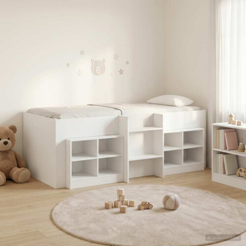 VidaXL vidaXL Loft Bed Frame with Cabinet 3 pcs White Engineered Wood