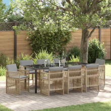vidaXL Garten Essgruppe 9 stk. Beige Pulverbeschichteter Stahl