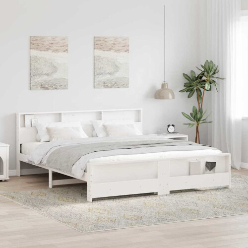 VidaXL vidaXL Bed Frame with Headboard White 200 x 200 cm Engineered Wood