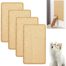 Kradsemåtte til katte, 4 stk. vandret kradsemåtte i naturlig sisal, 50 x 25 cm, gulvmåtte til katte, til væg