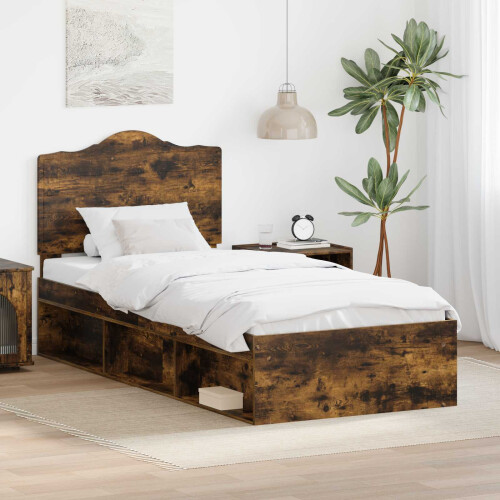 VidaXL vidaXL Bed Frame with Headboard Smoked Oak 75 x 190 cm Solid Pine Wood