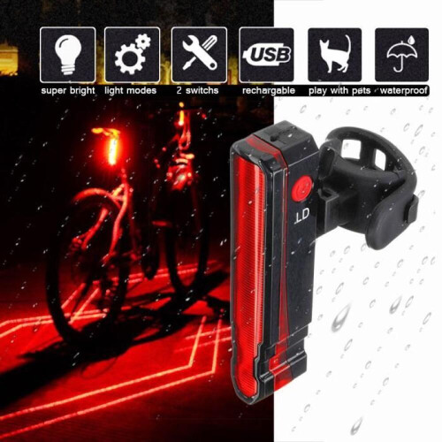 TEMPSA Πίσω Φως Ποδηλάτου - 5 LED και 4 Laser - Αδιάβροχο - Επαναφορτιζόμενο μ