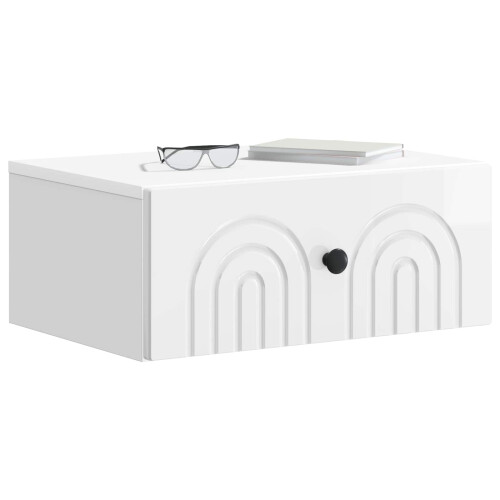 VidaXL vidaXL Wall-Mounted Bedside Cabinet with Drawer 2 pcs High Gloss White 1