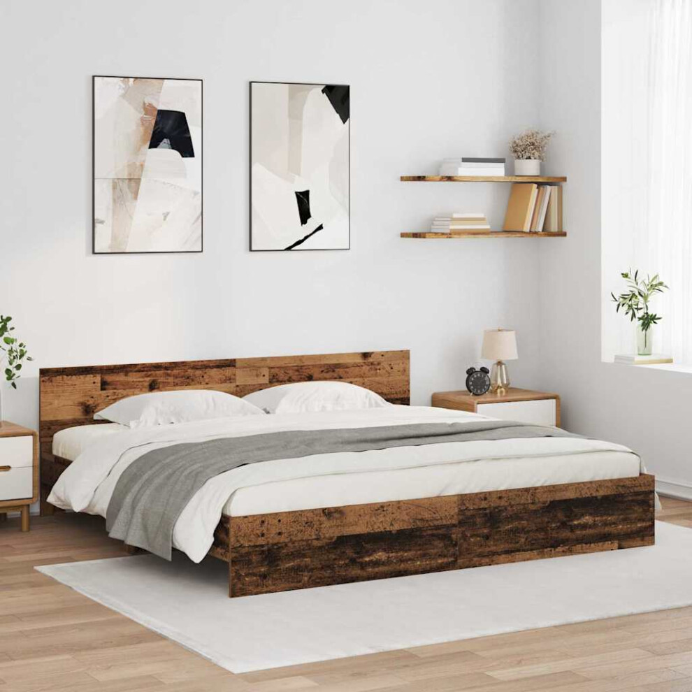 Vidaxl Bed Frame With Headboard Old Wood 180 X 200 Cm Engineered Wood