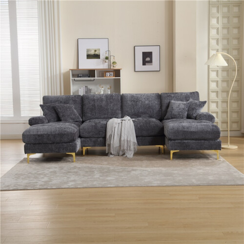 (Gray, Chenille) GOMYWAY U-Shaped Sectional Sofa Set 2